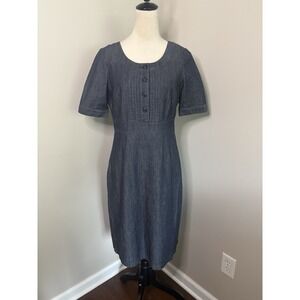 Boden Westbourne Chambray Denim Dress WH579 Blue Short Sleeve Size 6 Long